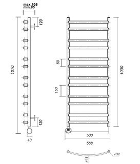 Полотенцесушитель электрический Domoterm Калипсо П12 500x1000 EL золото